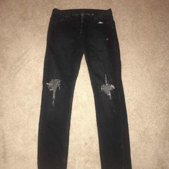 Black Jeans Slim Knee Blowout ripped - Picture 1 of 4